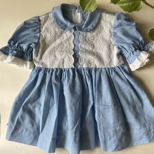 Vintage Blue Gingham Dress Eyelet Dorothy Wizard of Oz Easter
